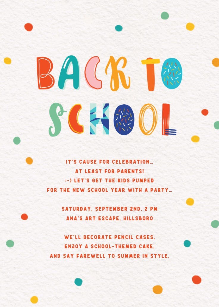 Artistic alphabet - back to school invitation